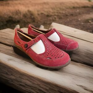 Earth Origins Swirl Pink Suede Mary Jane Shoe Hook & Loop Strap Women's US 9